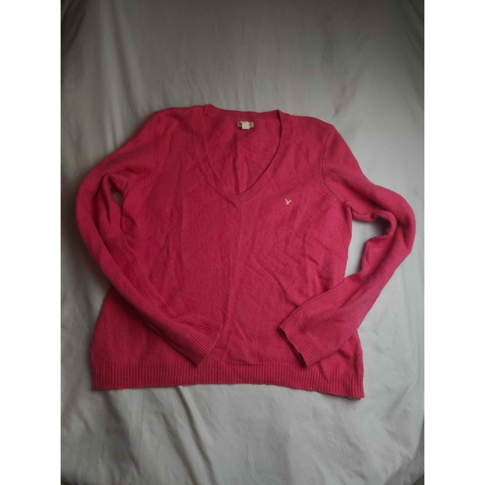 American Eagle Pink V-Neck Sweater Angora Wool Cashmere Blend XL